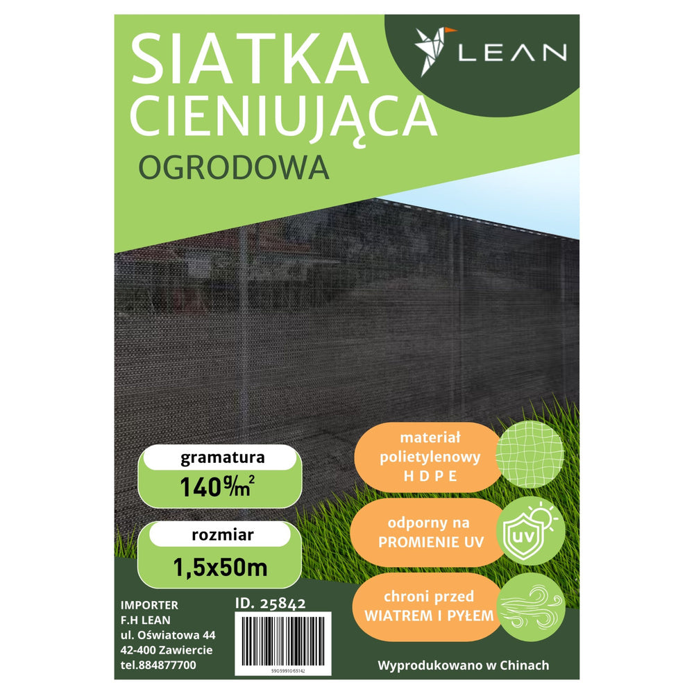Plasa de umbrire pentru gard, 1.5 m, 50 m, 140 g/m², verde, Lean 25842