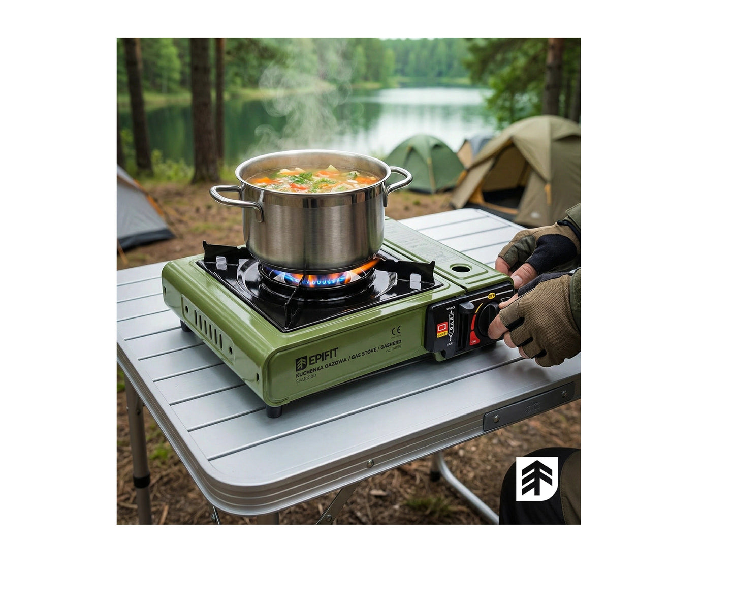 Aragaz pentru camping cu 1 arzator SPARK100, verde, MalTec 114159