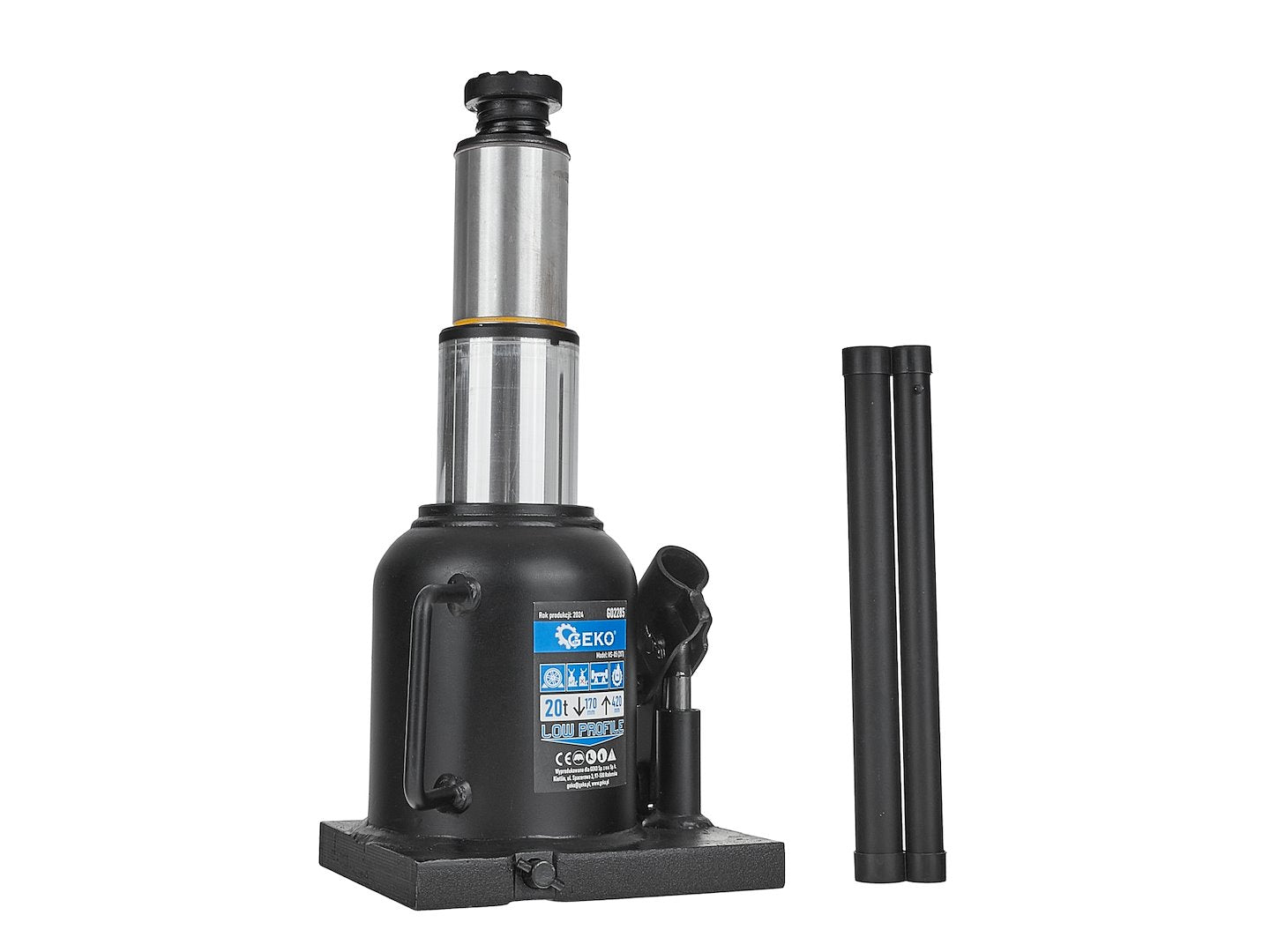 Cric hidraulic in doua trepte cu profil redus, 20 T, Geko G02285