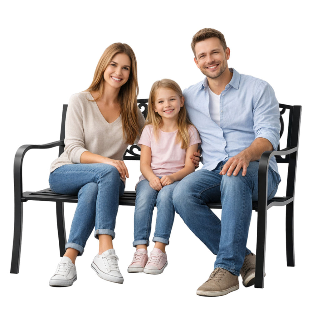 Banca pentru terasa cu spatar metalic decorat, 127 x 60 x 89 cm, Lean 29323
