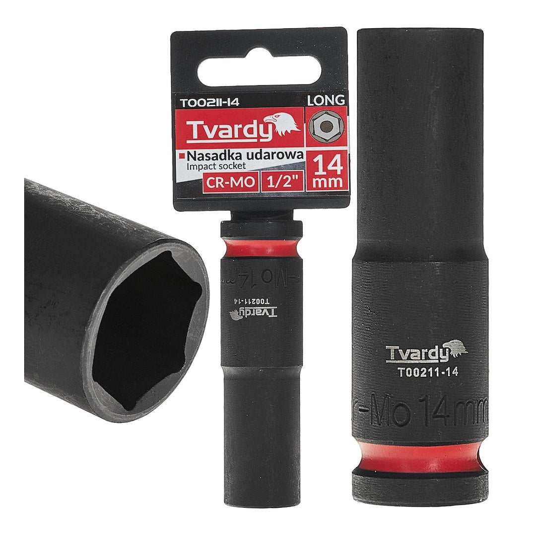 Cheie tubulara de impact lunga in 6 puncte 1 / 2", 14 mm, Cr-Mo, Tvardy T00211-14
