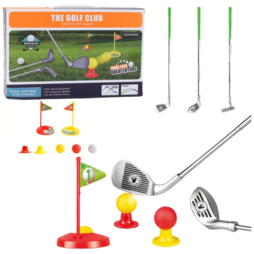 Set de golf pentru copii, crose, mingi, steaguri, suporturi de pahare, 48 bucati, Lean 26306