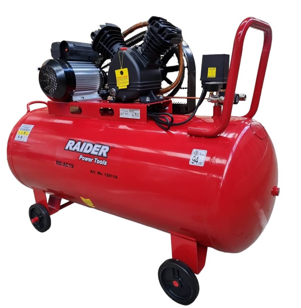 Compresor de aer pe curea RD-AC19, 2 pistoane, 200 l, 2.2 kW, 250 l / min, Raider 120119