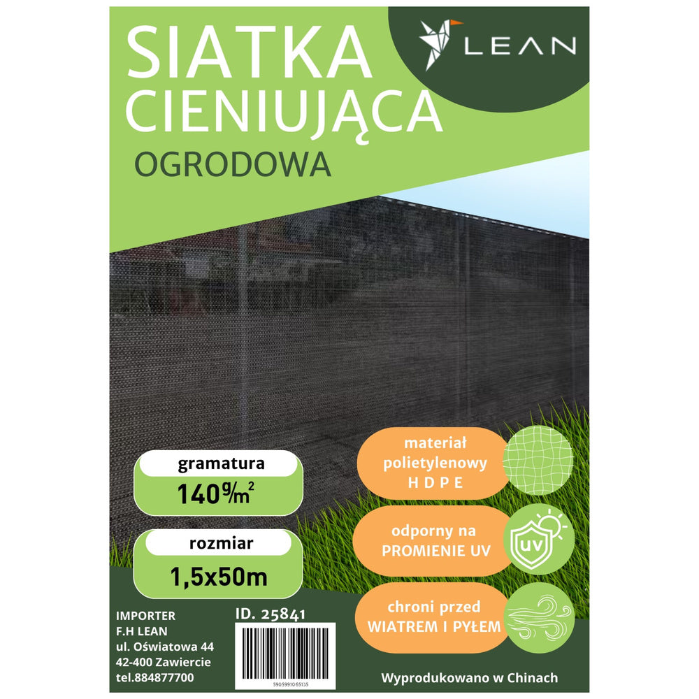 Plasa de umbrire pentru gard, 1.5 m, 50 m, 140g/m², gri inchis, Lean 25841