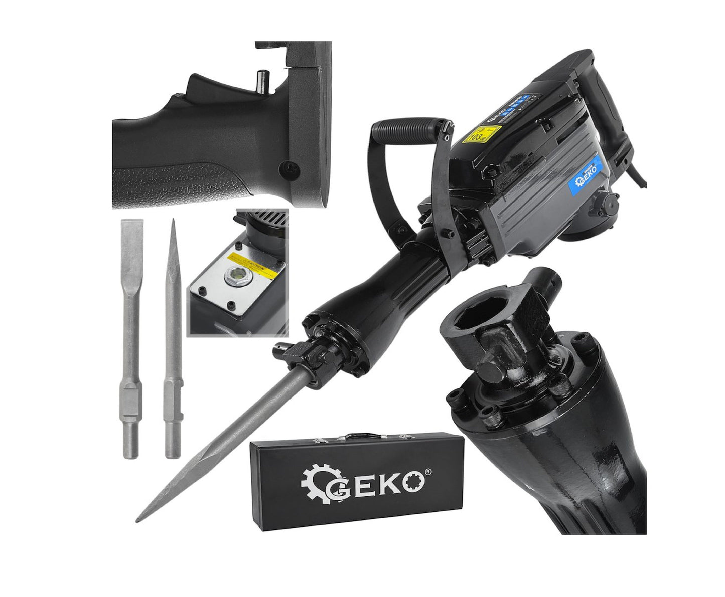 Ciocan demolator profesional, 1200W, forta de impact 45J, prindere HEX 30 mm, cu dalta, spit si valiza de transport, Geko G80850