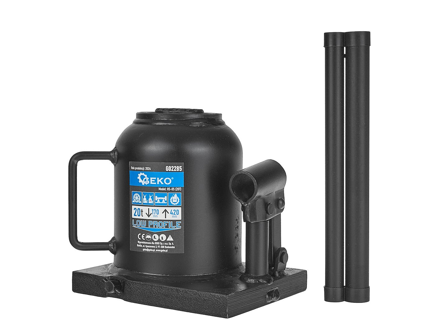 Cric hidraulic in doua trepte cu profil redus, 20 T, Geko G02285