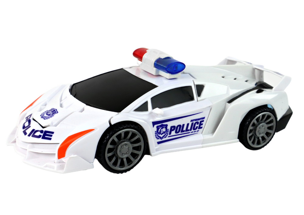 Masina-robot politie 2 in 1, efecte luminoase si sonore, 16 x 7 cm, Lean 16261
