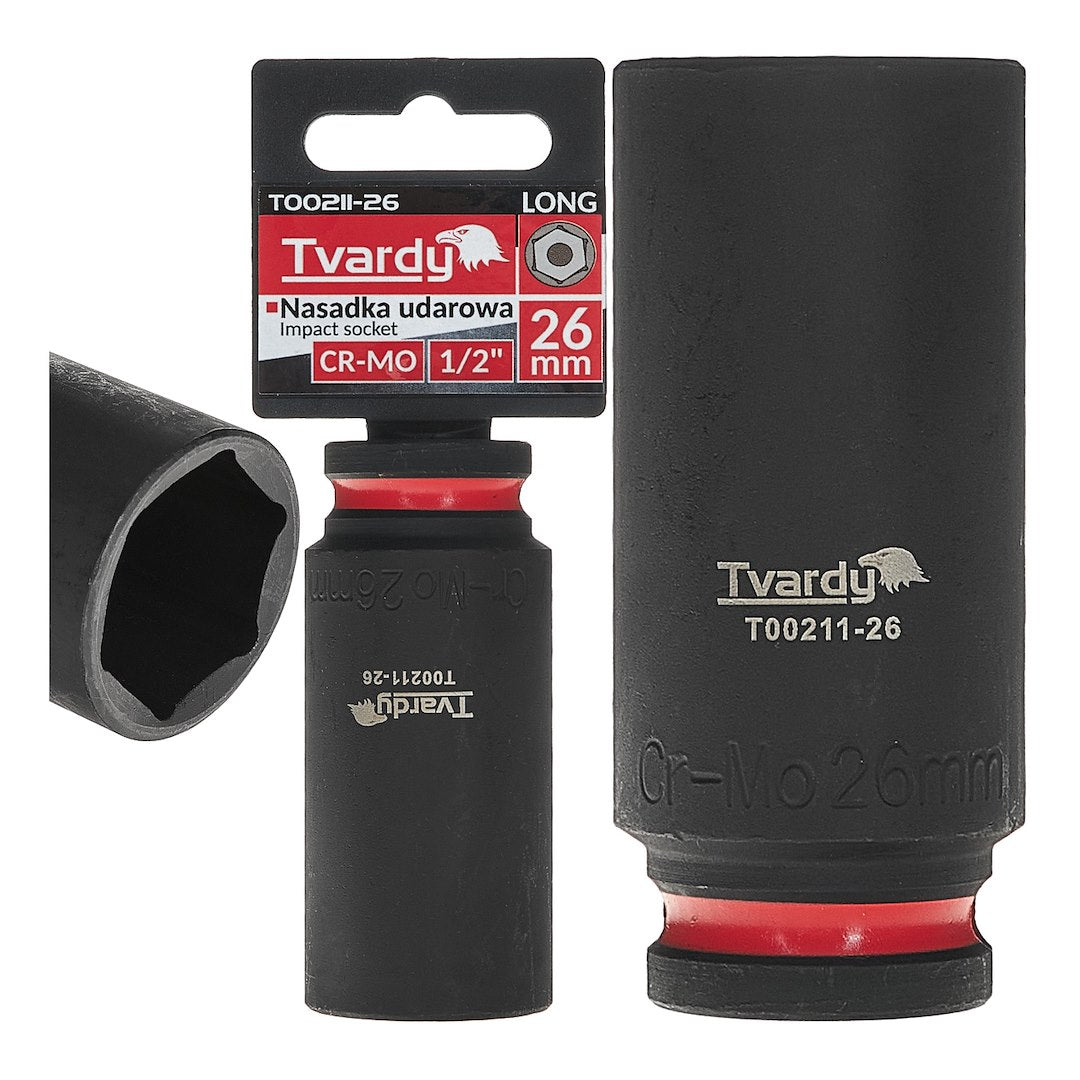 Cheie tubulara de impact lunga in 6 puncte 1 / 2", 26 mm, Cr-Mo, Tvardy T00211-26