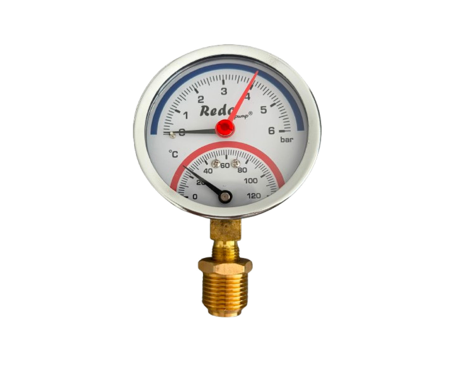 Termomanometru, Ø80 mm, 0-6 bar / 0-120°C, racord inferior 1/2" BSPT, Influent RM0009