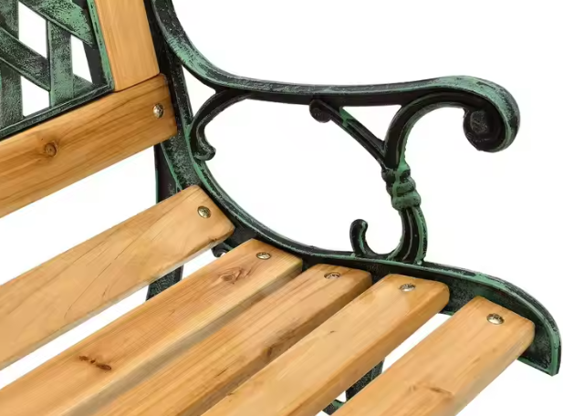 Banca de gradina din lemn cu spatar din metal, 73 x 125 cm, Lean 26568