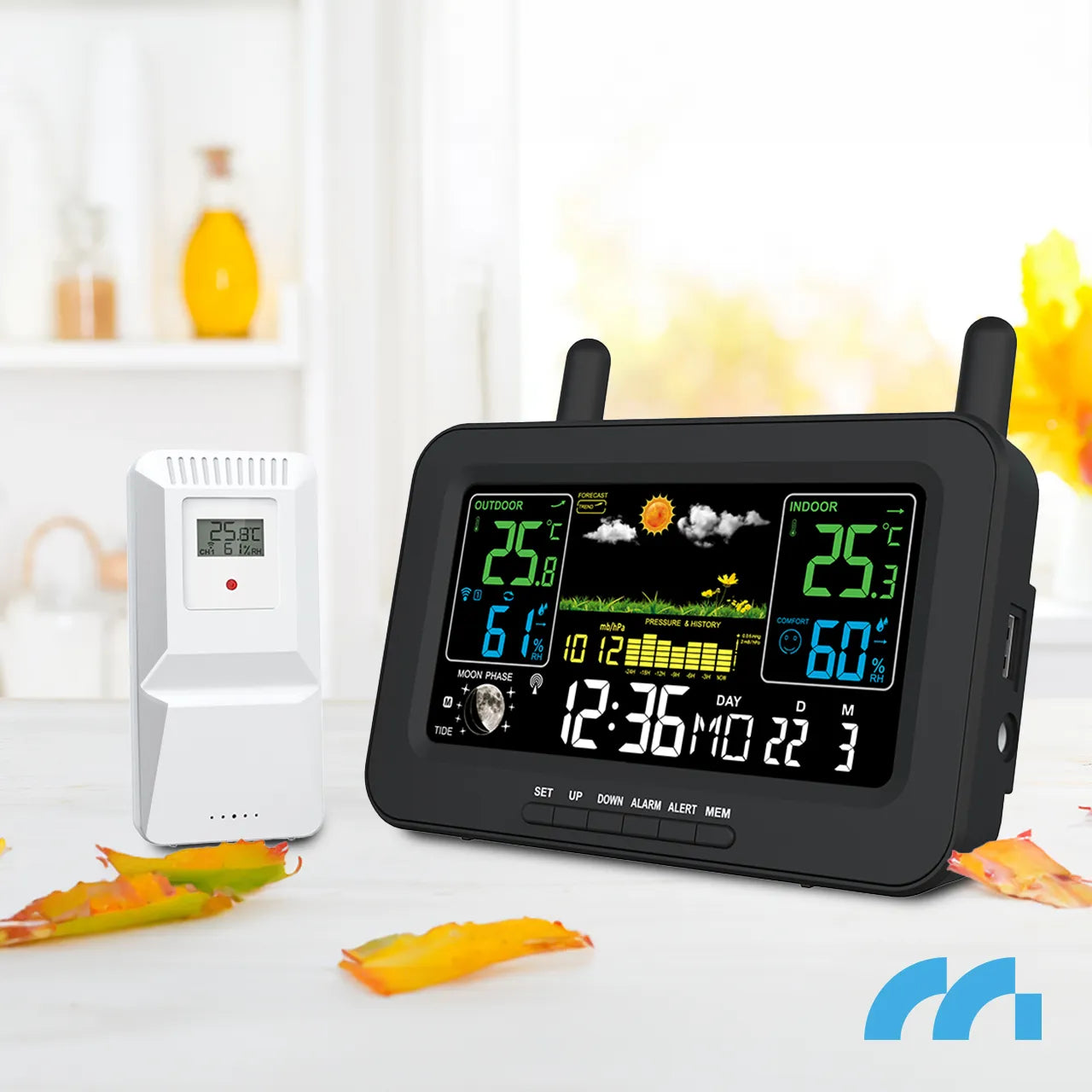 Statie meteo wireless, termometru, barometru, alarma, masurare temperatura, umiditate, negru, MalTec 111979