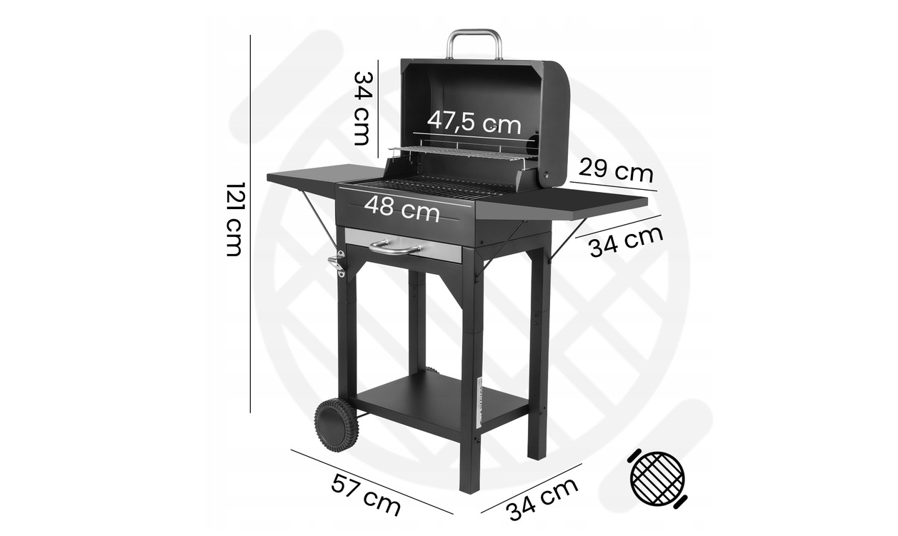Gratar de gradina GM12000 cu capac, roti, termometru si cos de cenusa, Maltec 112425