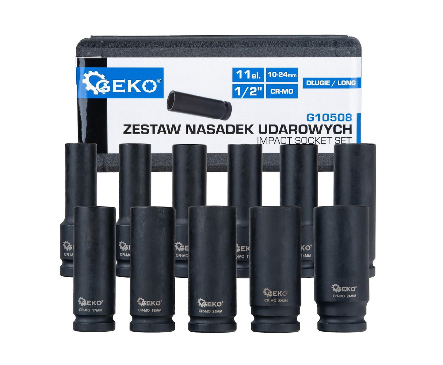 Set chei tubulare de impact 1/2" 10-24mm, Cr-Mo, 11 bucati, Geko G10508