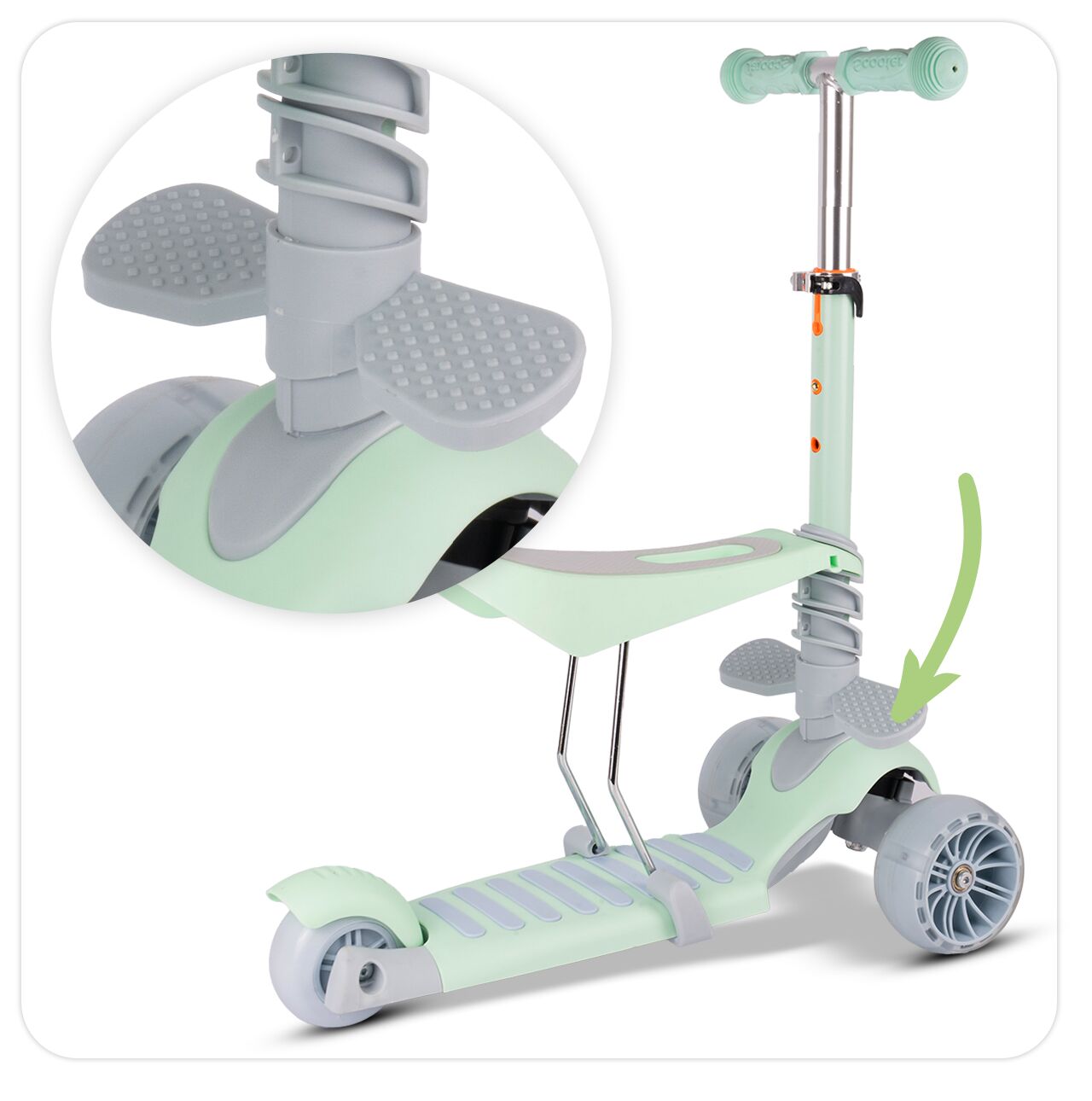 Trotineta pliabila cu 3 roti 3 in 1, roti LED, verde, MalPlay 111338