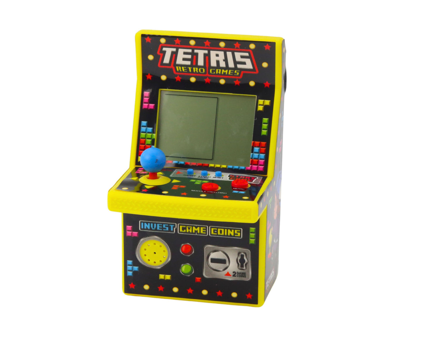 Mini automat de joc Tetris, 49 jocuri, 1676 niveluri, 16 x 9 x 8.5 cm, galben, Lean 23493