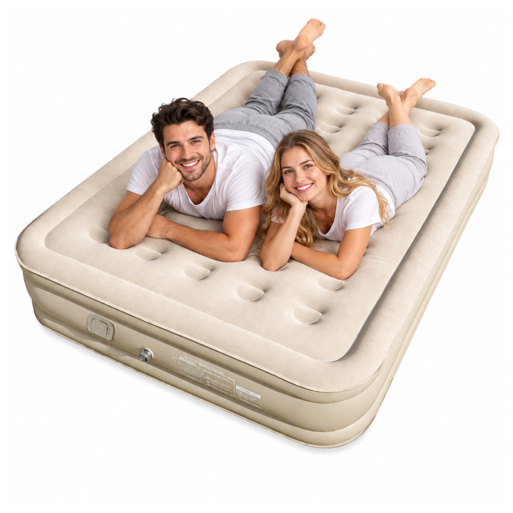 Saltea gonflabila Honeycomb 3D Air Coloumn, pompa electrica detasabila USB-C, bej, 198 x 152 cm, Lean 32006