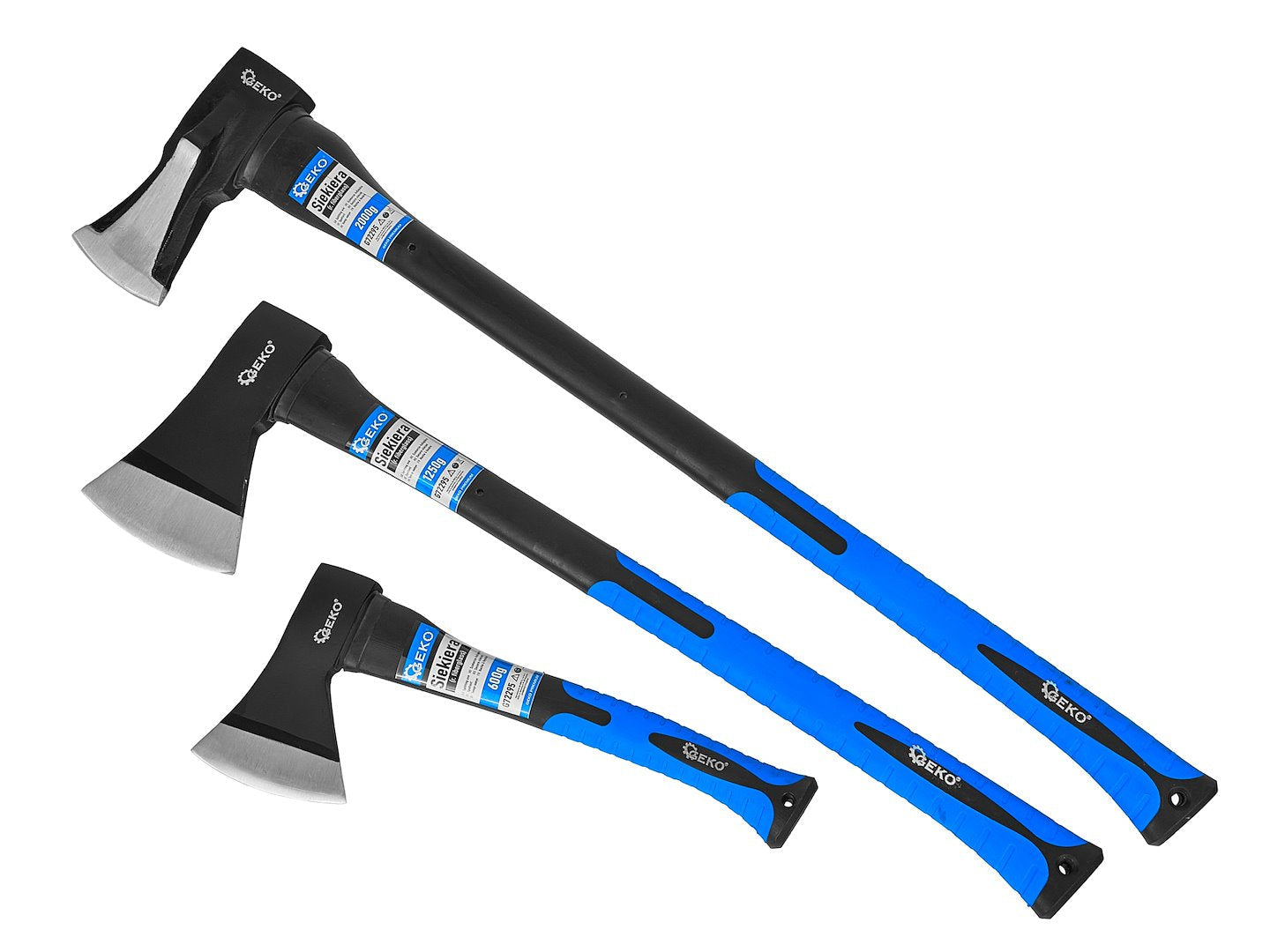 Set topoare pentru despicat, 600 g / 1250 g / 2000 g, 3 bucati, Geko G72295