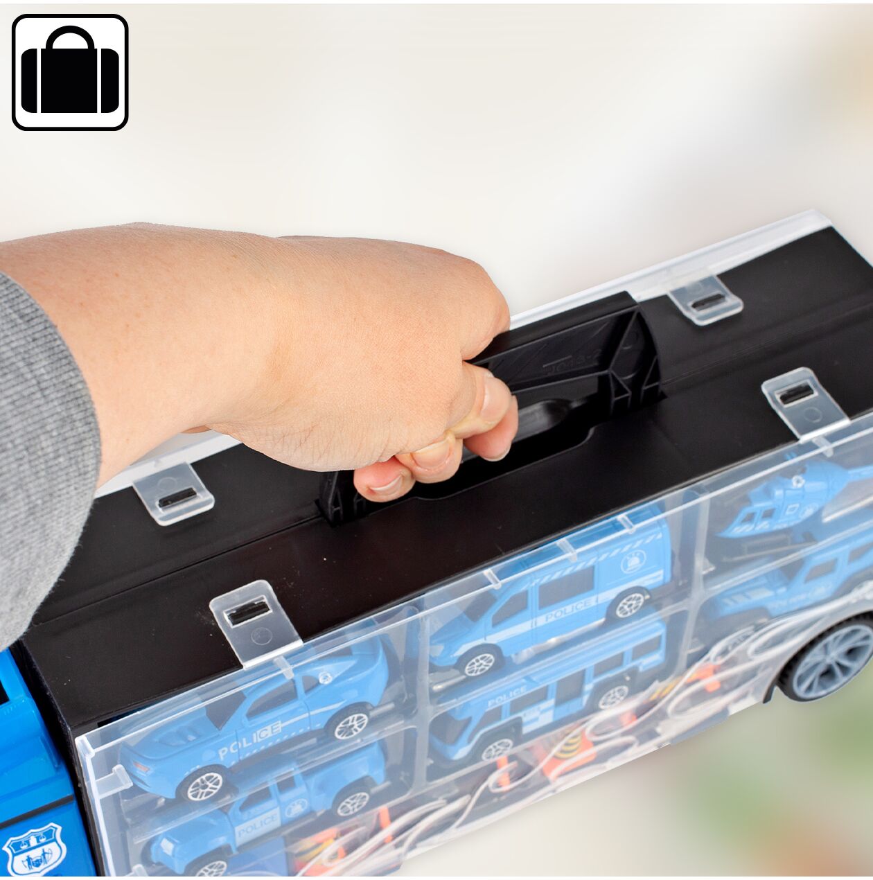 Set camion cu vehicule de politie, 41 x 10 x 15 cm, MalPlay 108438