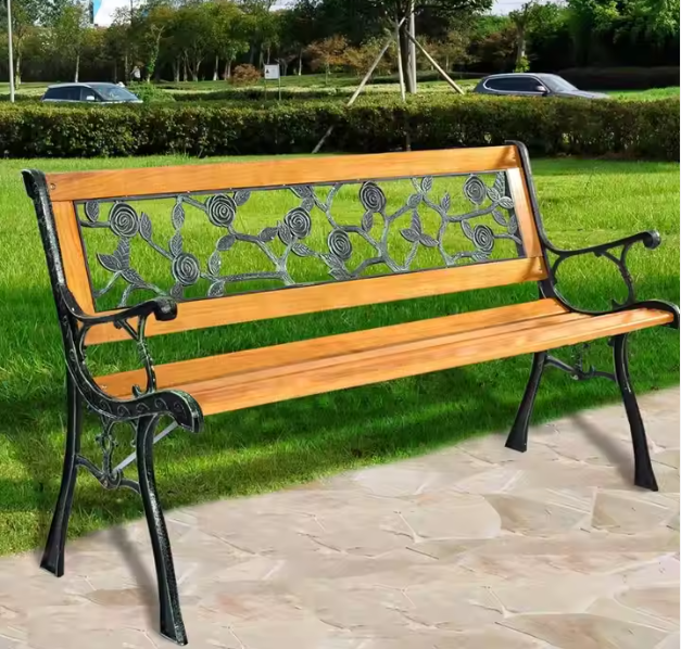 Banca de gradina din lemn cu spatar de metal, Lean 26567