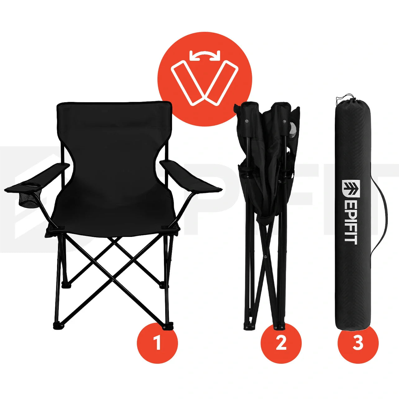 Scaun pliabil pentru camping EpiFit GO100, negru, capacitate maxima 120 kg, MalTec 114248