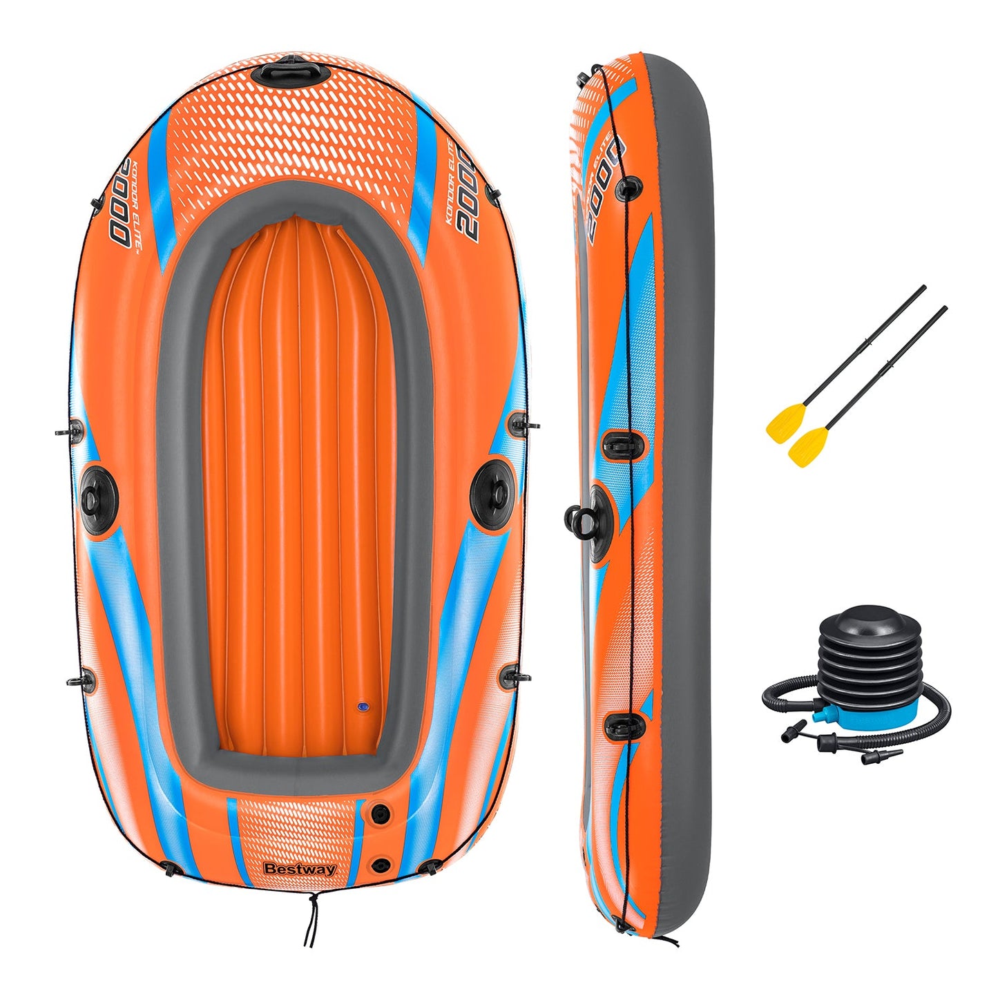 Set barca gonflabila Kondor Elite 2000, 196 x 106 x 31 cm, greutate maxima suportata 120 kg, Bestway 17023