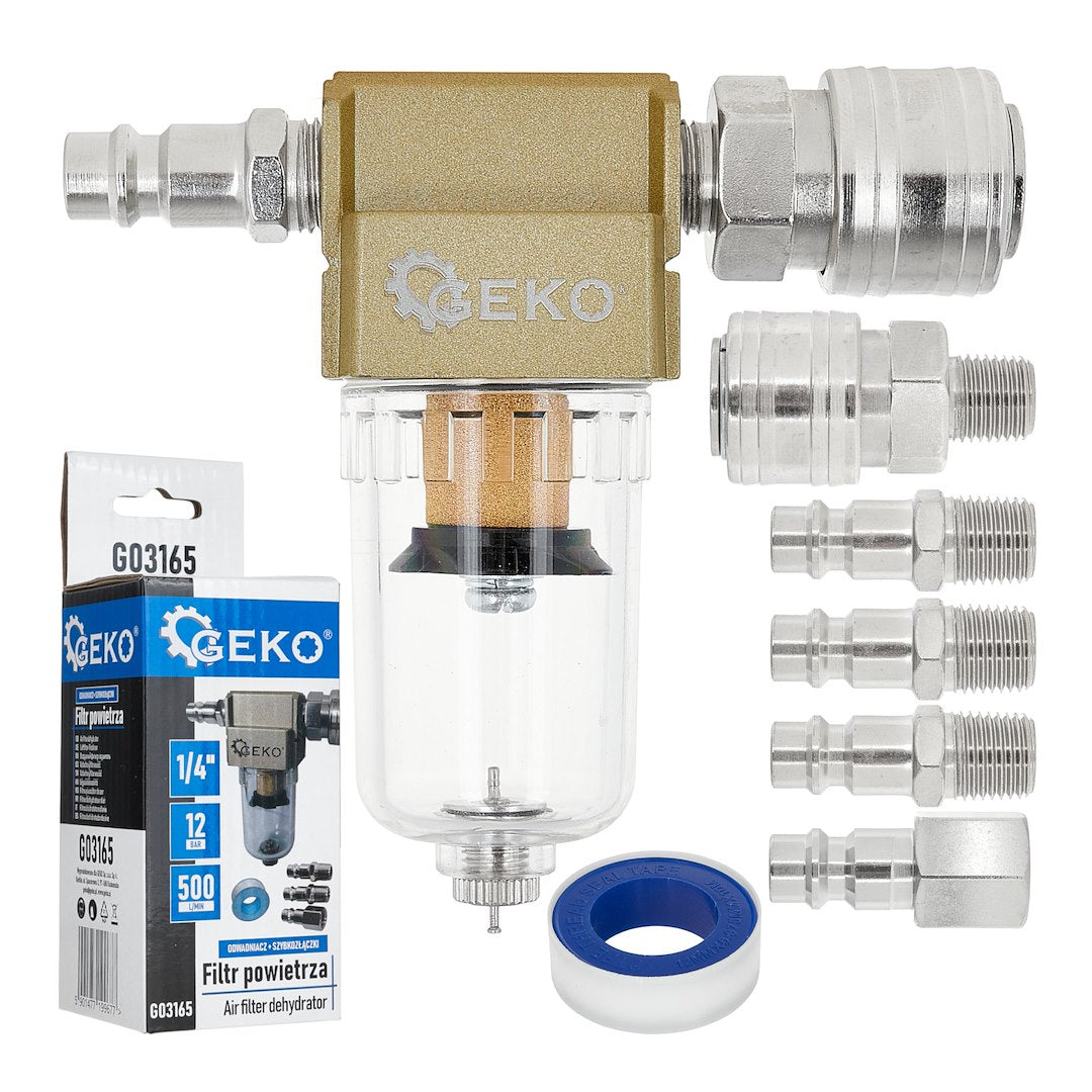 Filtru de aer cu decantor si reductor 1 / 4" cu conectori rapizi, Geko G03165