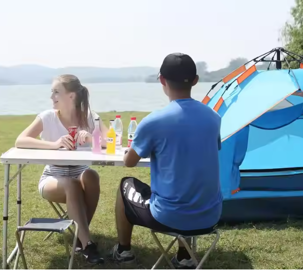 Set masa pliabila de camping cu 4 scaune, gri, 120 × 60 × 66 cm, Lean 26603