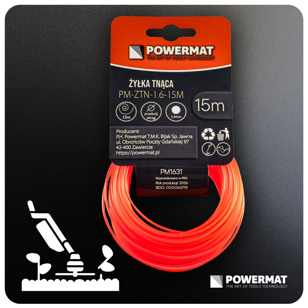 Fir rotund pentru motocoasa PM-ZTN-1.6-15M, 15 m, Powermat PM1631