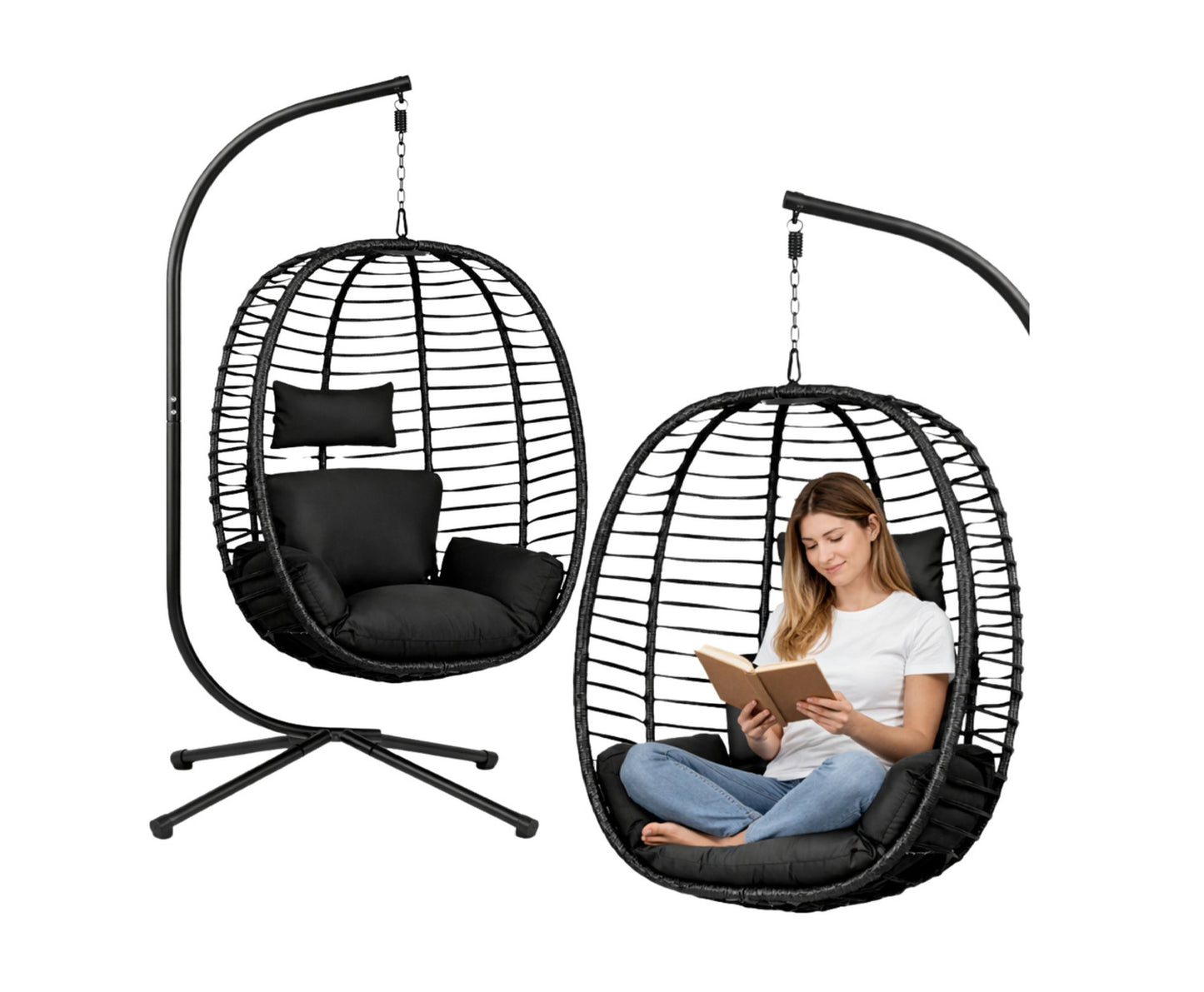 Balansoar suspendat de gradina Cocoon, negru, 194 cm, Lean 30646
