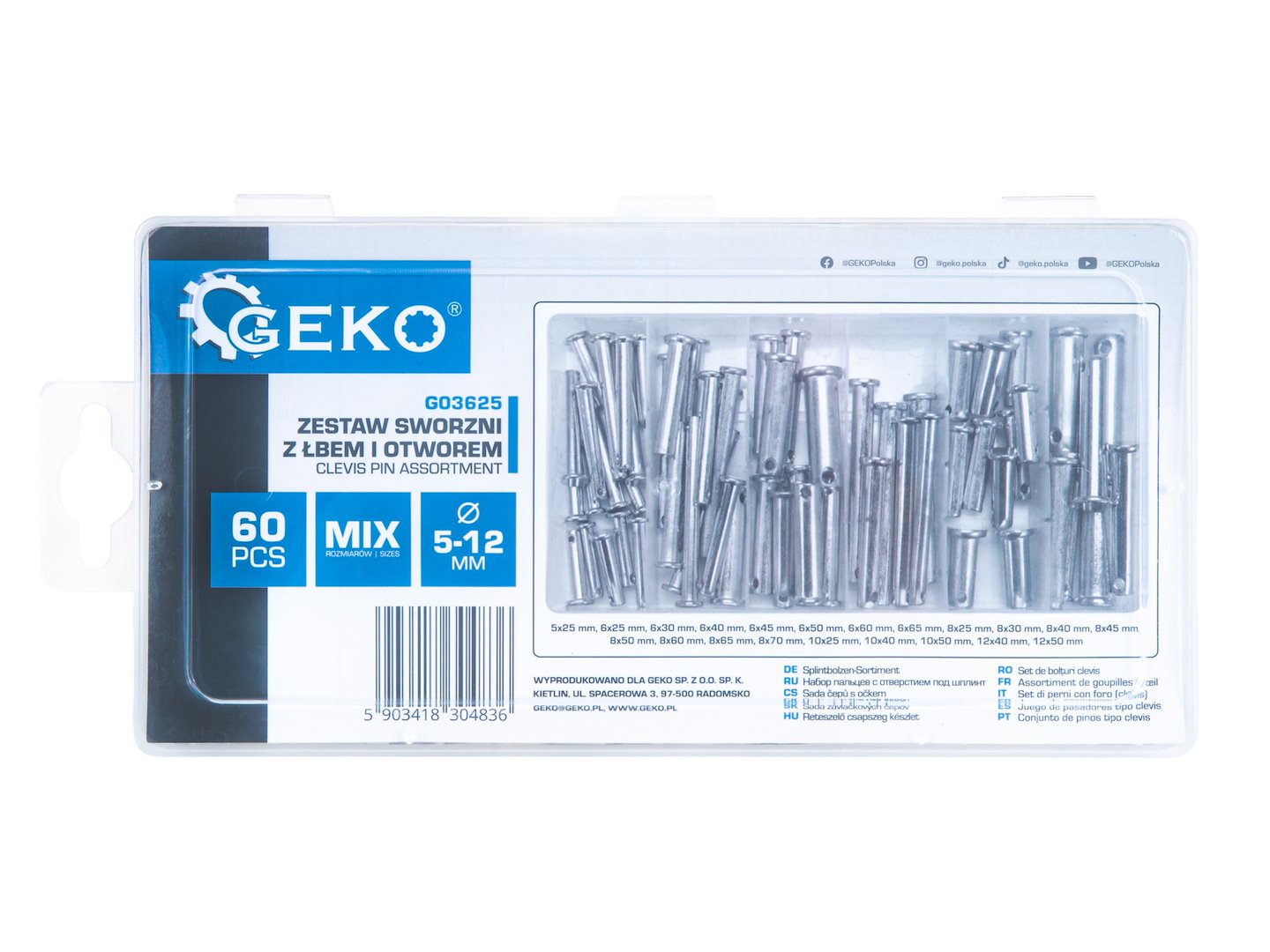 Set stifturi cu cap si orificiu, 60 bucati, Geko G03625