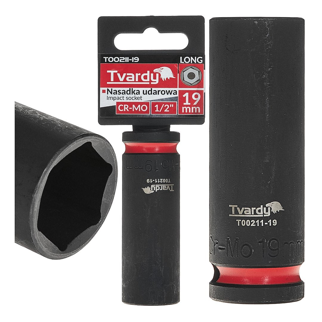 Cheie tubulara de impact lunga in 6 puncte 1 / 2", 19 mm, Cr-Mo, Tvardy T00211-19