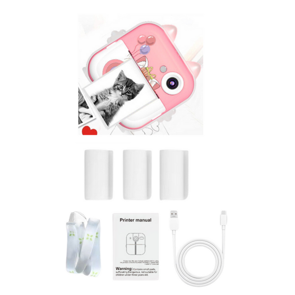 Aparat foto instantaneu pentru copii cu imprimanta termica, roz, Lean 21291