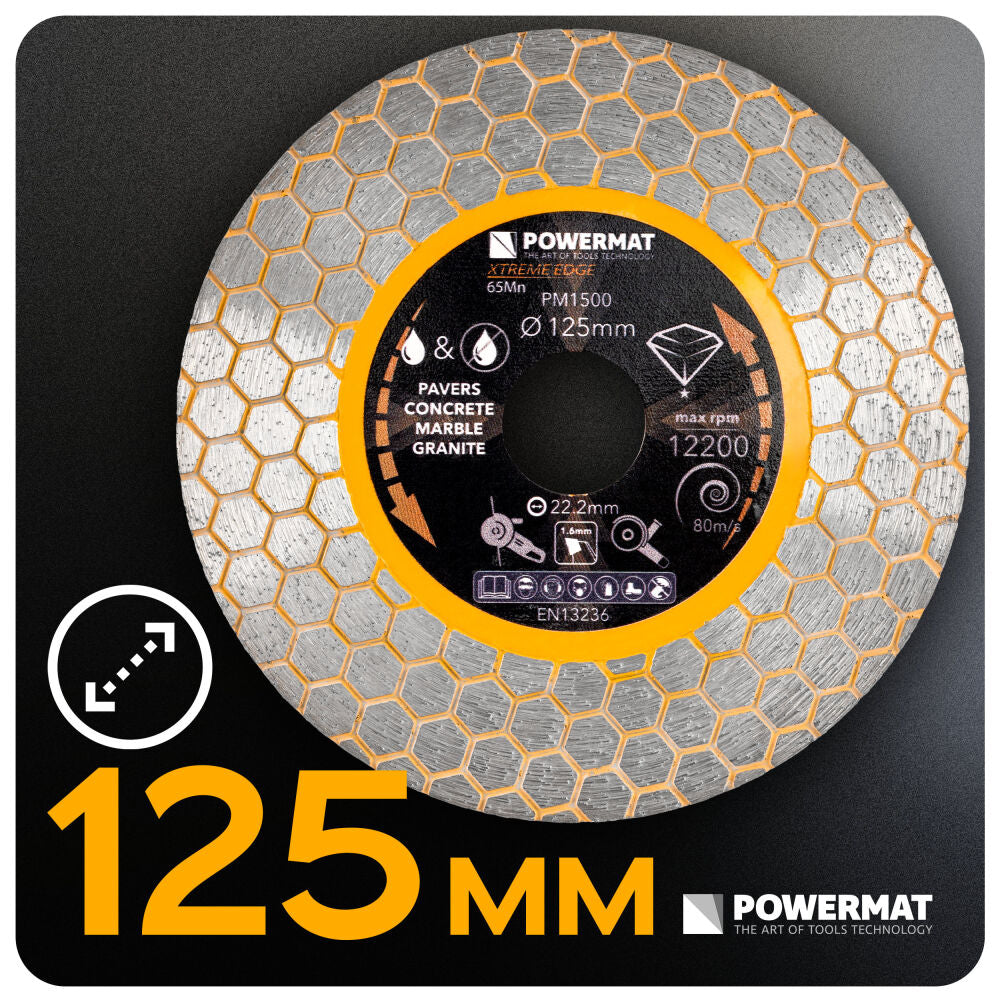 Disc diamantat hexagonal pentru ceramica PM-TDCS-1256T, 125 mm, Powermat PM1500