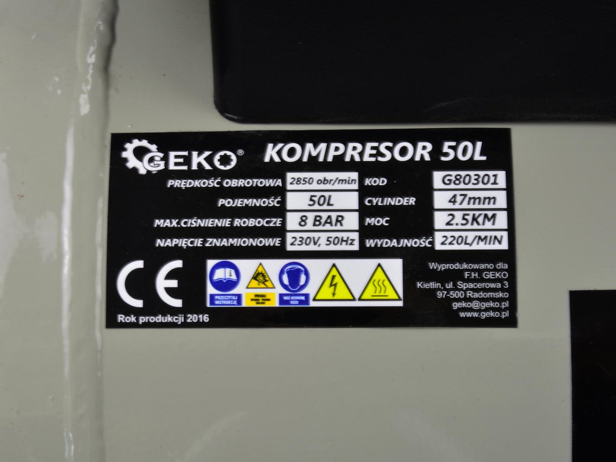 Compresor 50L, 8bar, 220 l/min, 2 iesiri, Geko G80301