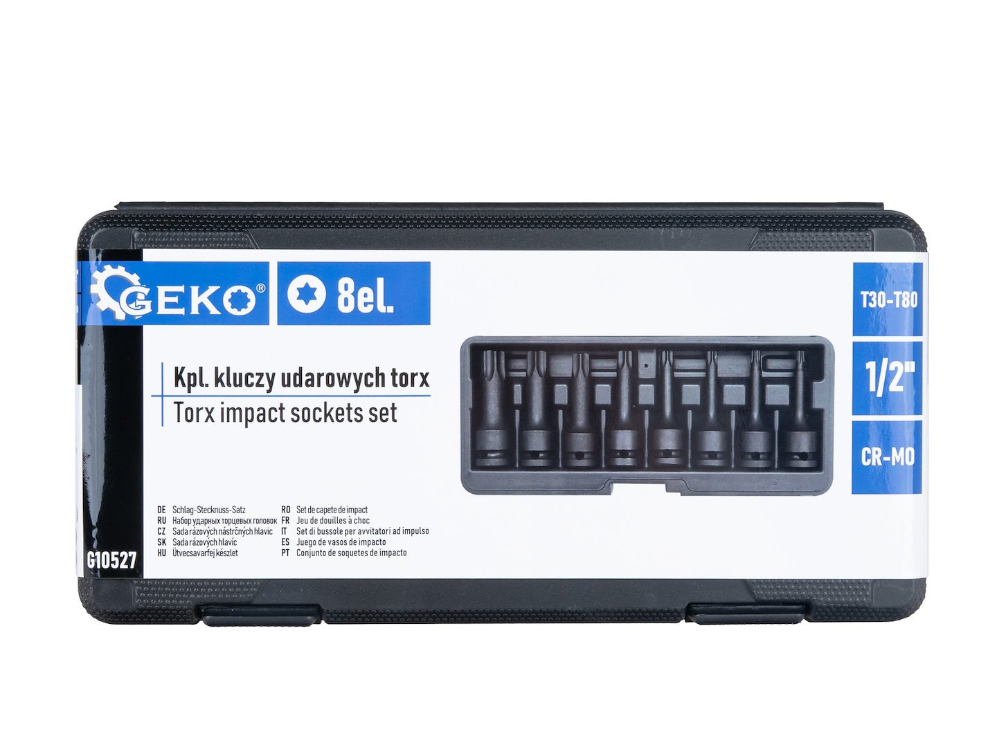 Set chei tubulare de impact TORX, 1/2" T30-T80, Cr-Mo, 8 bucati, Geko G10527