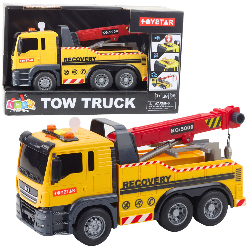 Camion de constructie cu macara, efecte luminoase si sonore, 25 x 11.5 x 8.5 cm, Lean 21452