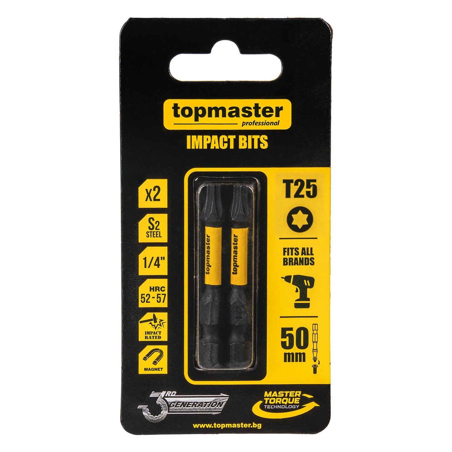 Set biti de impact, 50 mm, TX25 2 bucati, Topmaster 338738