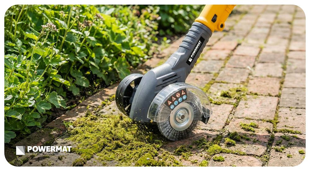 Masina pentru curatare rosturi pavele si taiere margini gazon cu acumulator PM-AKT-2AT, 21 V, Powermat PM1506