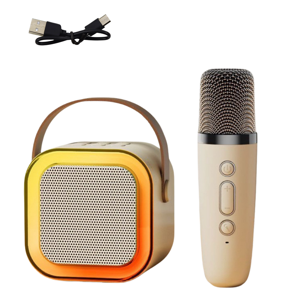 Set karaoke cu boxa si microfon wireless K12 RGB, bluetooth, bej, Lean 24547
