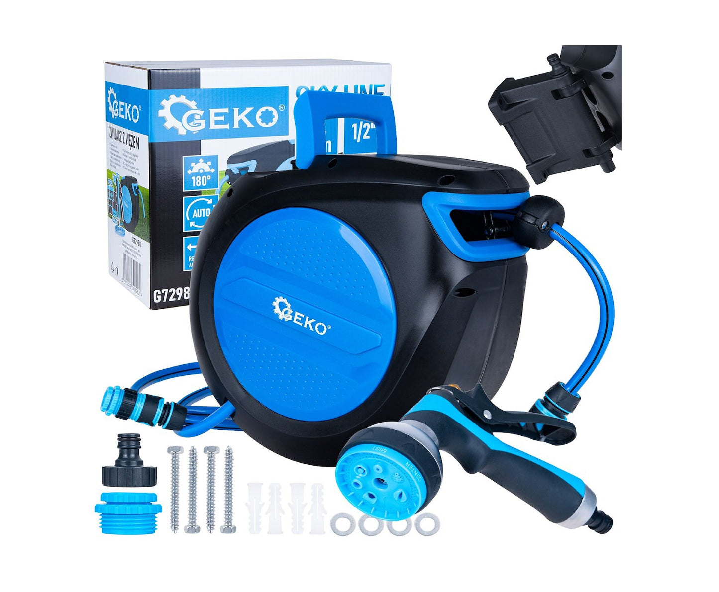 Furtun de gradina cu tambur automat Sky-Line, 1 / 2", 20 m, Geko G72980