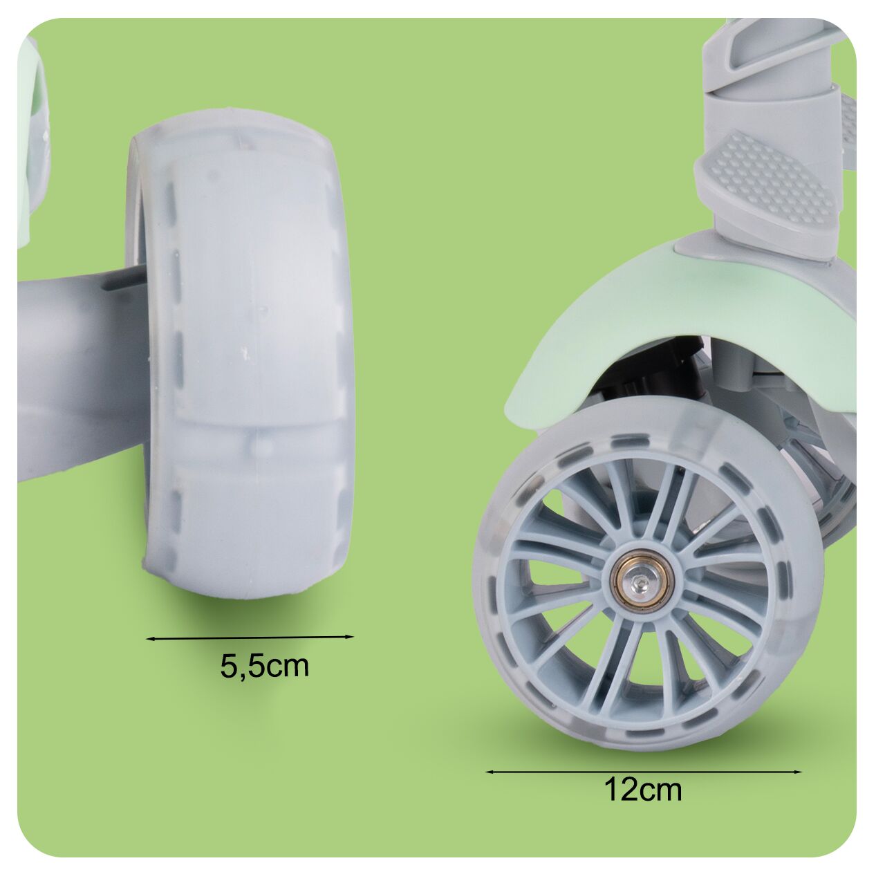 Trotineta pliabila cu 3 roti 3 in 1, roti LED, verde, MalPlay 111338