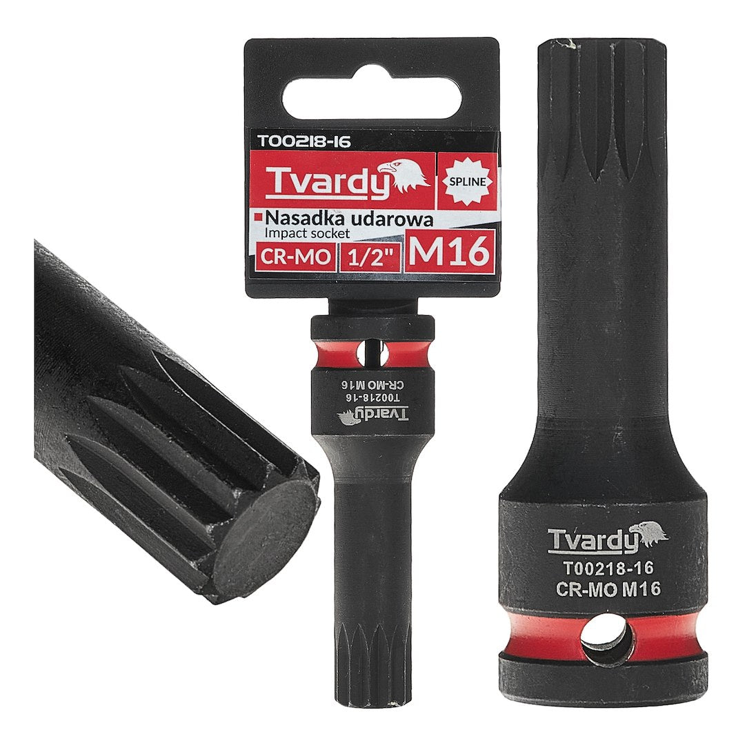 Cheie tubulara de impact SPLINE 1 / 2", M16, Cr-Mo, Tvardy T00218-16