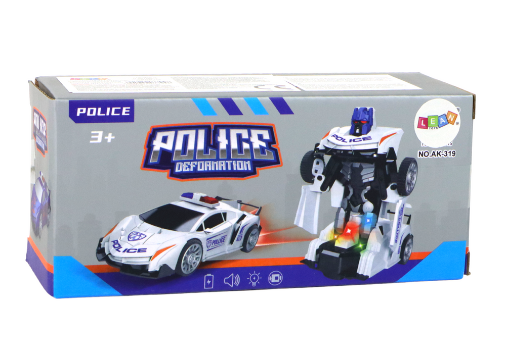 Masina-robot politie 2 in 1, efecte luminoase si sonore, 16 x 7 cm, Lean 16261