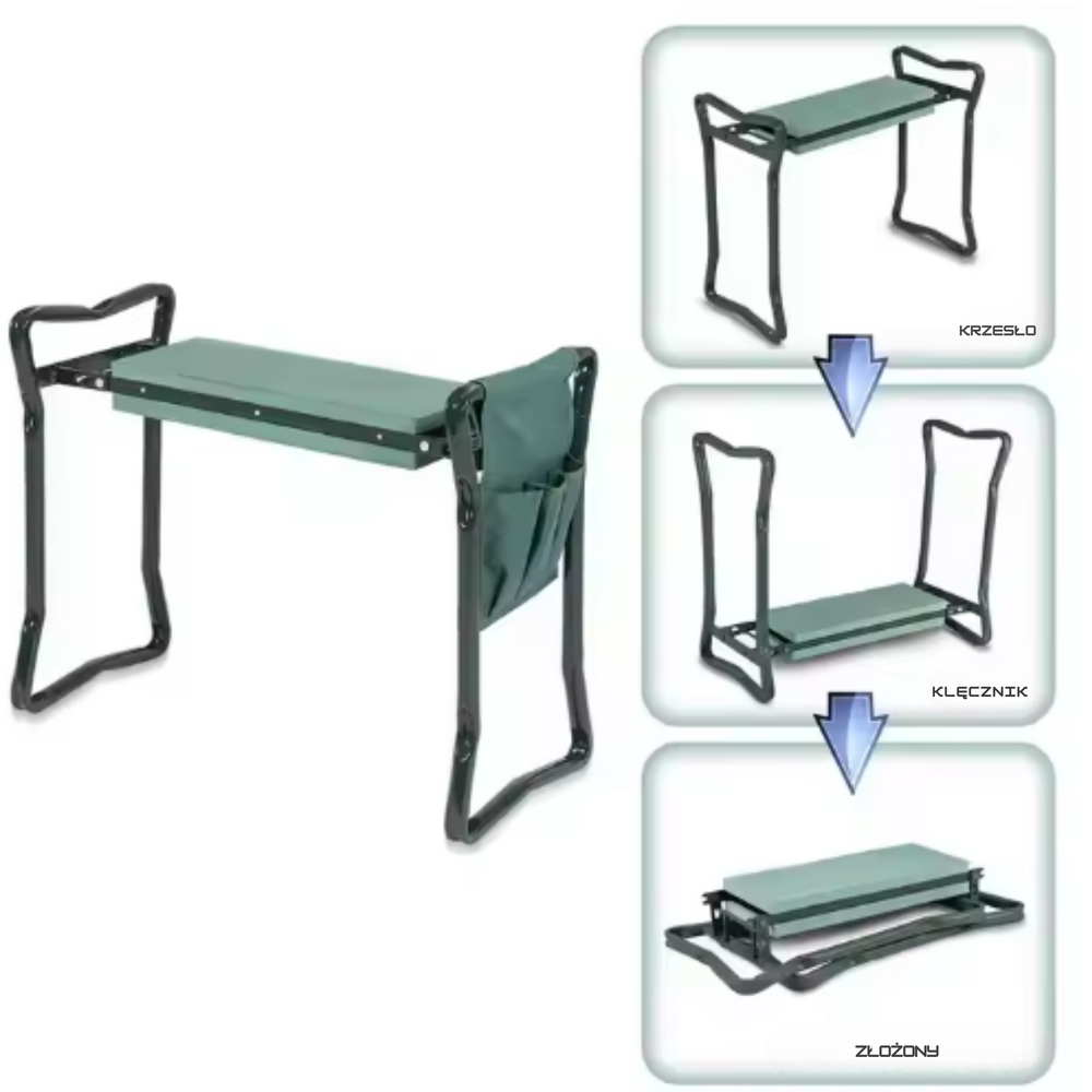 Scaun pliabil de gradina cu genunchiere si trusa de scule 3 in 1, Lean 26613