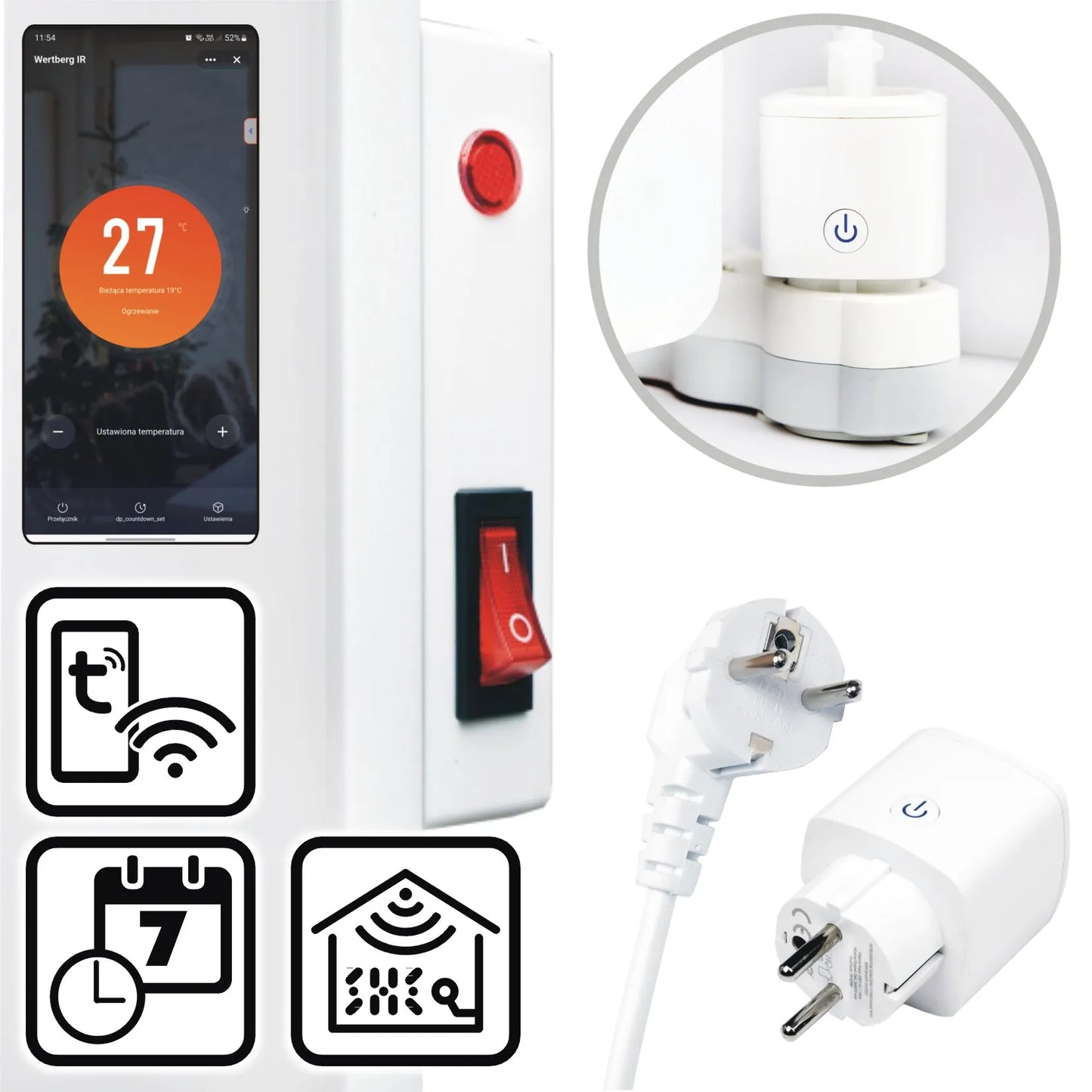 Panou radiant cu infrarosu Wertberg IR 1.08 770W + Priza Inteligenta WiFi Tuya - Incalzire eficienta, consum redus, Smart Home, Harder HD1644