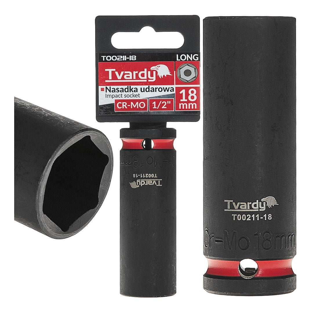 Cheie tubulara de impact lunga in 6 puncte 1 / 2", 18 mm, Cr-Mo, Tvardy T00211-18