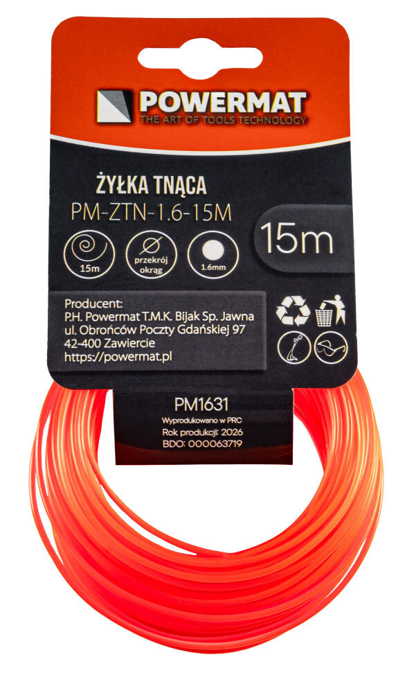 Fir rotund pentru motocoasa PM-ZTN-1.6-15M, 15 m, Powermat PM1631