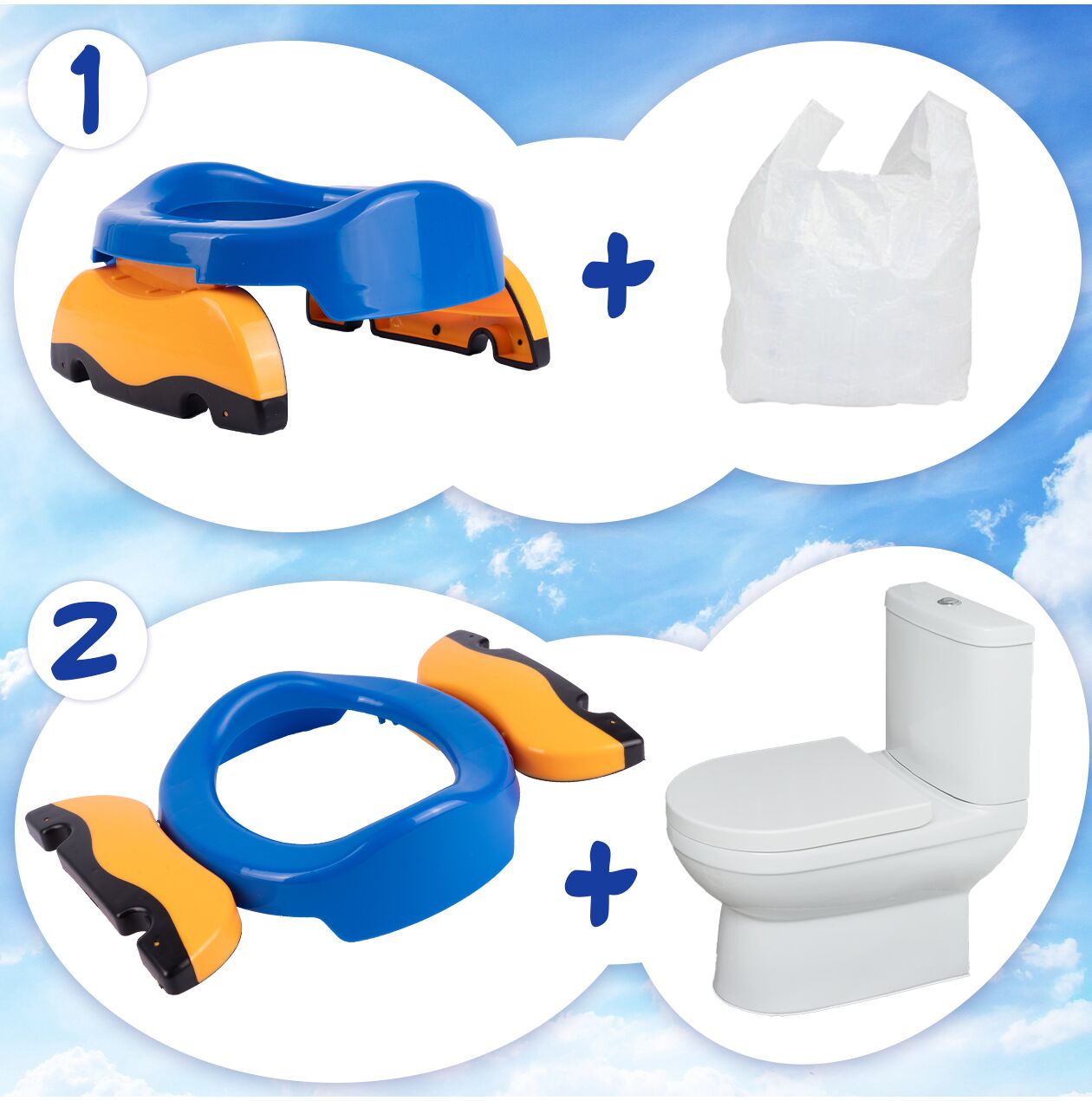 Olita portabila 2 in 1 pentru copii (suport toaleta si olita), albastru, MalPlay 111555