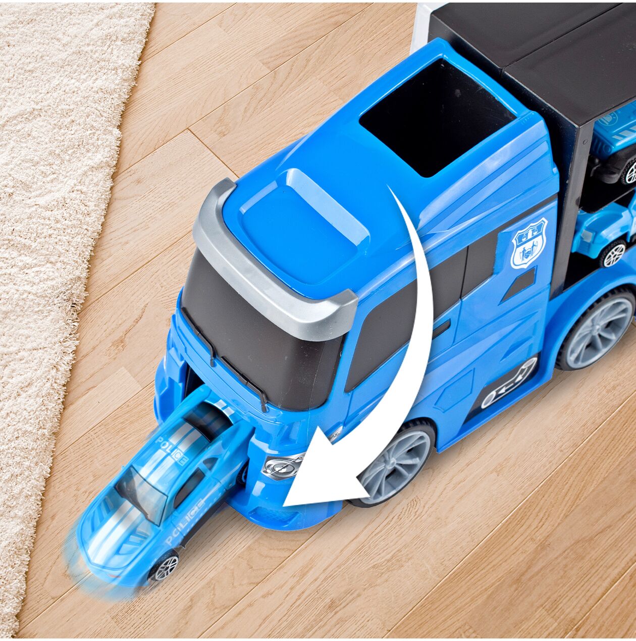 Set camion cu vehicule de politie, 41 x 10 x 15 cm, MalPlay 108438