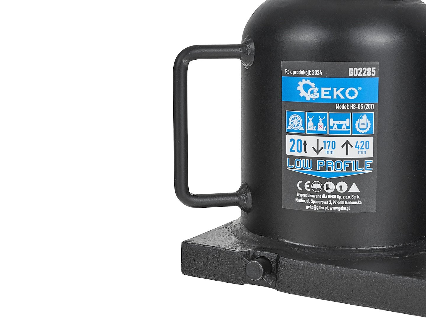 Cric hidraulic in doua trepte cu profil redus, 20 T, Geko G02285